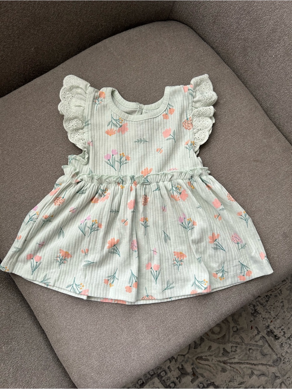 Toddler Mint Floral Flutter-Sleeve Dress